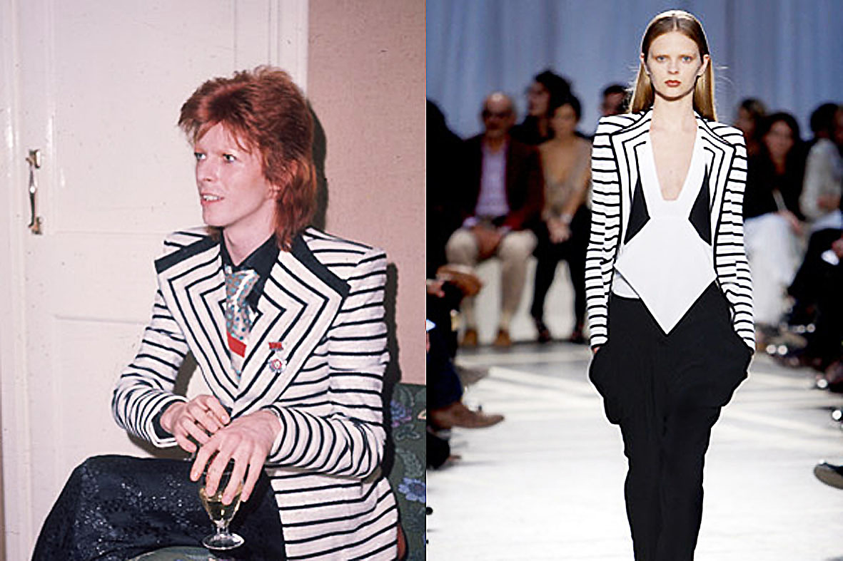 David Bowie na década de 1970 (à esquerda) e campanha da Givenchy by Riccardo Tisci