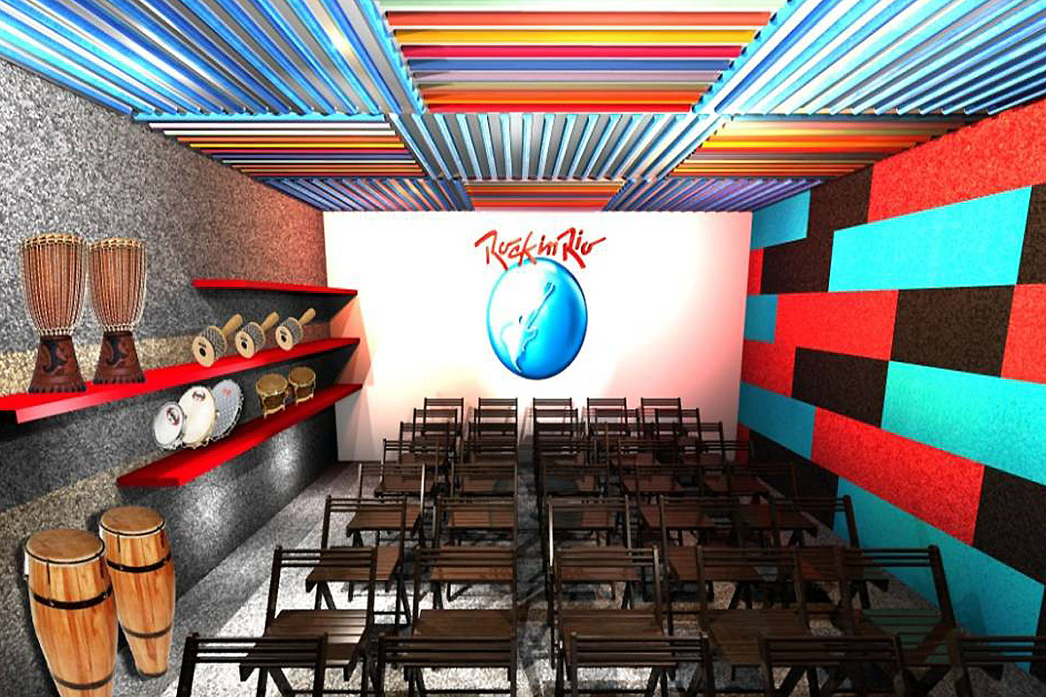 Modelo de sala de música que o Rock in Rio pretende montar em dez escolas municipais do Rio de Janeiro.Divulgação