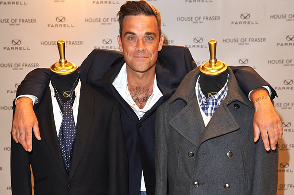 Robbie Williams lança marca de roupa masculina Farrell. robbiewilliams.com