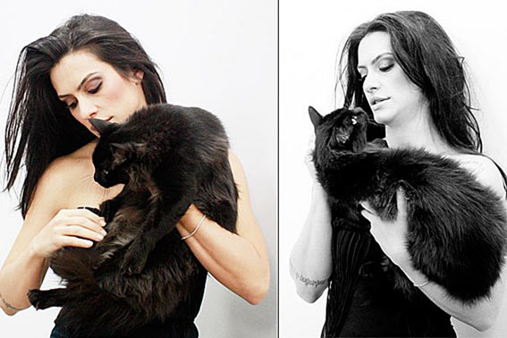 Cleo Pires e o gato Fufu posam para campanha da ONG Ampara Animal.  Jacques Dequeker/anda.jor.br