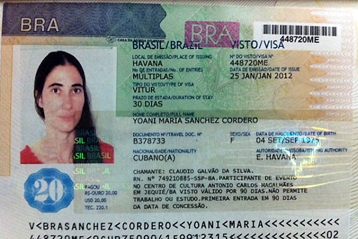 Yoani Sánchez teve visto concedido para vir o Brasil