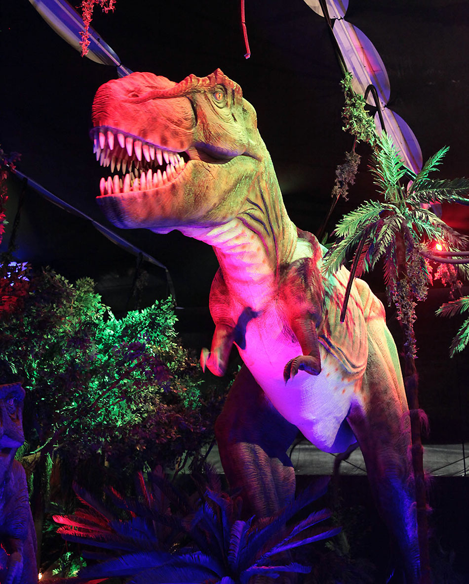 Tiranossauro Rex na mostra interativa Era T-Rex. Divulgação