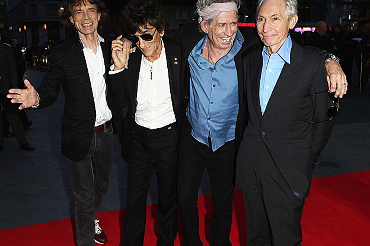 Os Rolling Stones na sessão de estreia mundial do filme sobre eles