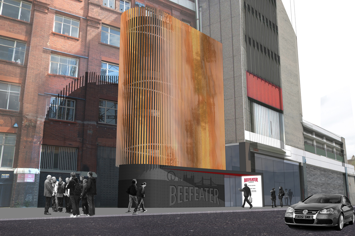 Detalhe da fachada do centro de visitantes que fabricante de gim Beefeater vai abir em Londres. Foto: Divulgação