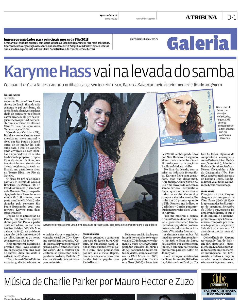 Karyme Hass foi destaque no jornal A Tribuna