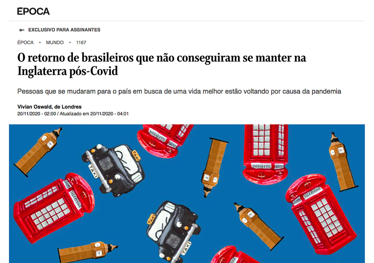 Vitoria Nabas fala à revista Época sobre comunidade brasileira em território britânico.